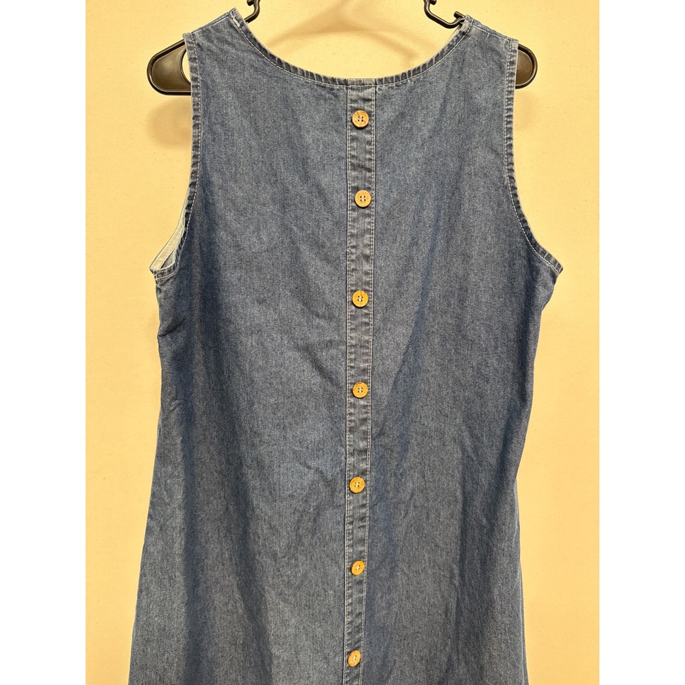 SHEIN Blue Denim Sleeveless Button Back Ruffle Hem Shift Dress Large